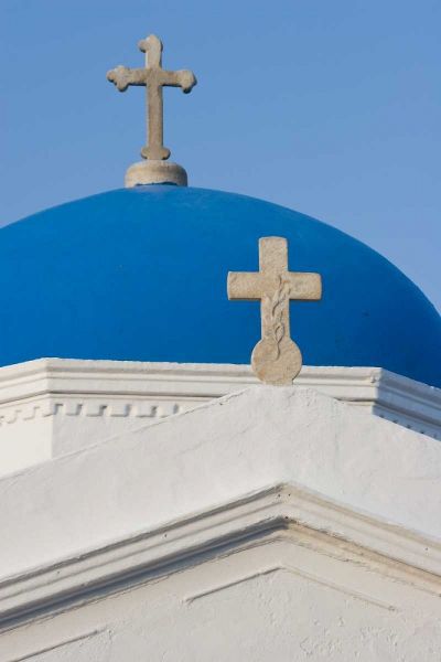 Greece, Mykonos Blue Greek Orthodox church dome